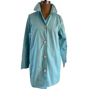 L.L. Bean Trench Coat Blue MED unlined Coastal Casual Colorful Retro
